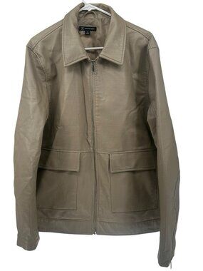 INC International Concepts Beige Faux Leather Biker Moto Jacket Women’s Size XL